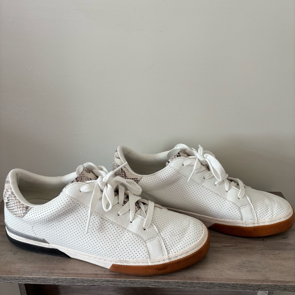 White Perforated Sneakers with Brown Soles